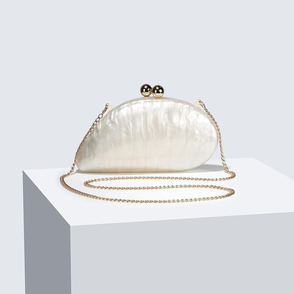 6990 Seashell Chain Shoulder Bag Acrylic Evening Clutch Bag Glitter Marble - Picture 4 of 6